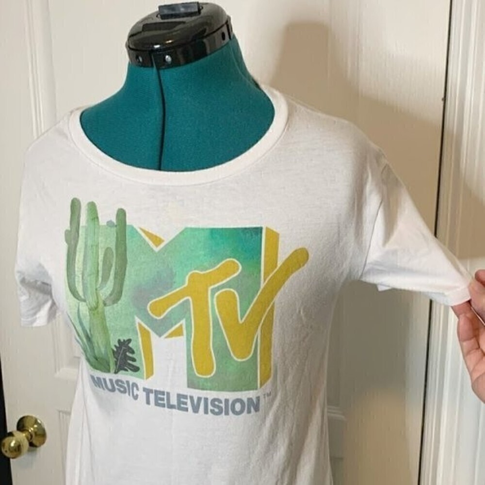 MTV Music Television Casual Crop Summer Vintage Lightweight Short Sleeve T Shirt - Picture 3 of 7